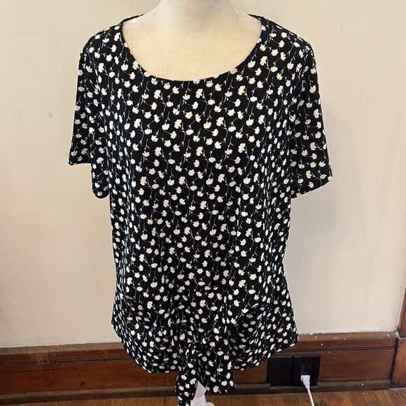 Talbots black white patterned short sleeve blouse Size 1X New - Picture 2 of 11